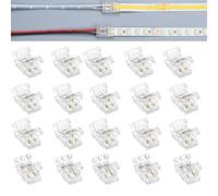 TOKERU 20-Pack LED Strip to Wire Connectors, 2-Pin 8mm Solder-Free Quick Connectors for COB/SMD LED Strip Lights - Fits 22AWG-24AWG Wires (Wires Not Included)