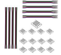TOKERU 4Pin 10mm LED Strip Connector Kit 21PCS - Transparent RGB SMD Connectors, Crimp Type, Stable Connection, Includes Strip-to-Strip, Strip-to-Wire & 22AWG Extension Cables