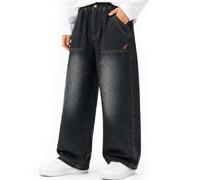 Tokeya Boys Baggy Jeans Elasticated Waist Kids Wide Leg Trousers 7-15 Years | Long, Multi Pockets, Straight Leg, Loose Fit, Casual Jeans for Teenager, Vintage Outdoor Streetwear School Denim Pants