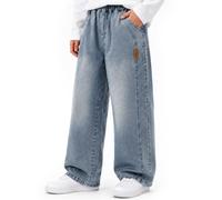 Tokeya Boys Baggy Jeans Elasticated Waist Kids Wide Leg Trousers 7-15 Years | Long, Multi Pockets, Straight Leg, Loose Fit, Casual Jeans for Teenager, Vintage Outdoor Streetwear School Denim Pants