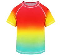 Tokeya Boys Rash Guard UPF 50+ UV Protection Kids Short Sleeve Swim Shirt Summer Quick Dry Breathable Rashguard Vest for Surfing Swimming Beach Water Sports Top Wear Age 10-11 Years, Gradient Red