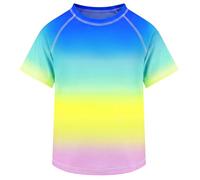 Tokeya Boys Rash Guard UPF 50+ UV Protection Kids Short Sleeve Swim Shirt Summer Quick Dry Breathable Rashguard Vest for Surfing Swimming Beach Water Athletic Tops Wear Age 6-7 Years, Gradient Blue