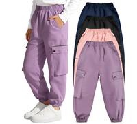 Tokeya Girls Cargo Waterproof Trousers Kids Breathable Windproof Trekking Hiking Pants with Mesh Lined and Pockets Cargo Joggers Elastic Waist Casual Outdoor Rain Pants for 12-13 Years, Purple