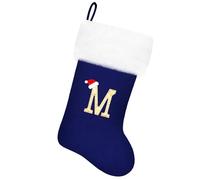 Tokforty 20 Inches Blue Velvet with White Super Soft Plush Cuff Monogram Christmas Stockings, Xmas Personalized Embroidered Letter Stockings for Family Holiday Decorations and Xmas Tree Fireplace（M）