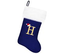 Tokforty 20 Inches Blue Velvet with White Super Soft Plush Cuff Monogram Christmas Stockings, Xmas Personalized Embroidered Letter Stockings for Family Holiday Decorations and Xmas Tree Fireplace(H)