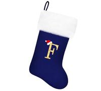 Tokforty 20 Inches Blue Velvet with White Super Soft Plush Cuff Monogram Christmas Stockings, Xmas Personalized Embroidered Letter Stockings for Family Holiday Decorations and Xmas Tree Fireplace（F）