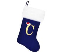Tokforty 20 Inches Blue Velvet with White Super Soft Plush Cuff Monogram Christmas Stockings, Xmas Personalized Embroidered Letter Stockings for Family Holiday Decorations and Xmas Tree Fireplace(C)
