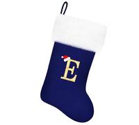 Tokforty 20 Inches Blue Velvet with White Super Soft Plush Cuff Monogram Christmas Stockings, Xmas Personalized Embroidered Letter Stockings for Family Holiday Decorations and Xmas Tree Fireplace(E)