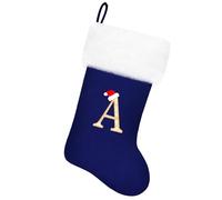 Tokforty 20 Inches Blue Velvet with White Super Soft Plush Cuff Monogram Christmas Stockings, Xmas Personalized Embroidered Letter Stockings for Family Holiday Decorations and Xmas Tree Fireplace(A)