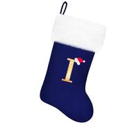 Tokforty 20 Inches Blue Velvet with White Super Soft Plush Cuff Monogram Christmas Stockings, Xmas Personalized Embroidered Letter Stockings for Family Holiday Decorations and Xmas Tree Fireplace（I）