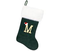 Tokforty 20 Inches Green Velvet with White Super Soft Plush Cuff Monogram Christmas Stockings, Xmas Personalized Embroidered Letter Stockings for Family Holiday Decorations and Xmas Tree Fireplace(M)