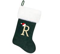 Tokforty 20 Inches Green Velvet with White Super Soft Plush Cuff Monogram Christmas Stockings, Xmas Personalized Embroidered Letter Stockings for Family Holiday Decorations and Xmas Tree Fireplace（R）