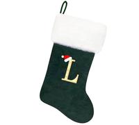 Tokforty 20 Inches Green Velvet with White Super Soft Plush Cuff Monogram Christmas Stockings, Xmas Personalized Embroidered Letter Stockings for Family Holiday Decorations and Xmas Tree Fireplace（L）