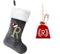 Tokforty 20 Inches Grey Velvet with White Super Soft Plush Cuff Monogram Christmas Stockings, Xmas Personalized Embroidered Letter Stockings for Family Holiday Decorations and Xmas Tree Fireplace(R)