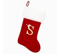 Tokforty 20 Inches Red Velvet with White Super Soft Plush Cuff Monogram Christmas Stockings, Xmas Personalized Embroidered Letter Stockings for Family Holiday Decorations and Xmas Tree Fireplace（S）