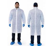 TOKHA SAFETY Disposable Polypropylene Visitor Coat, White Non-Woven Lab Jacket with Elastic Cuffs for Factory, Warehouse & Cleanroom Use - Pack of 10 Coats (2XL)