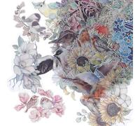 TOKIDNY 100pcs Holographic DIY Stickers Flower Bird for Scrapbooking Journaling Adult Crafts Reusable Artistic Handbook Decals with Patterns and Eye-catching Designs