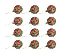 TOKIDNY 12pcs Shatterproof Christmas Ball Ornaments Red Green Plaid Pattern Xmas Tree Decorations Lightweight Plastic Baubles for Holiday Party Window Display Festive Home Decor