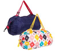 TOKIDNY 2 Pcs Foldable Reusable Grocery Tote Bags, Large Capacity Portable Shopping Bags for Groceries, Sturdy Fold Up Shopper Tote in Navy Blue Diamond Pattern, for Supermarket and Travel