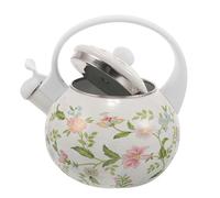 TOKIDNY 2L Enamel Whistling Tea Pot with Handle for Brewing Flower Tea on Induction Cooker and Stovetop Featuring Decorative Pattern