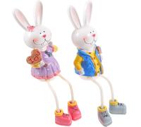TOKIDNY 2Pcs Creative Easter Rabbit Figurines Resin Desktop Statues with Dangly Legs Unique Animal Collectibles for Home Decor Table Centerpiece and Shelf Ornament Random Random Color
