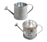 TOKIDNY 2pcs Iron Watering Can Set Rustic Whitewash Finish and Jute Rope Portable Garden Watering Kettle for Indoor and Outdoor Plants Decorative Flower Vase