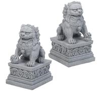 TOKIDNY 2pcs Mini Chinese Stone Lion Statues Carved Guardian Figurines for Bonsai Micro Landscape Asian Home Decor Lightweight Weather-resistant Tabletop Sculpture Pair