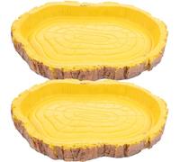 TOKIDNY 2pcs Reptile Food Holder Lifelike Tree Pattern Resin Feeding Bowl Small Pet Water Dish for Tortoise Lizard Snake Turtle Terrarium Use