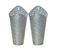 TOKIDNY 2pcs Wall Planter Hanging Galvanized Iron Flower Bucket, Silver, for Flowers, Balcony and Indoor Use, Stable and Solid Holding