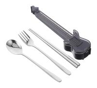 TOKIDNY 304 Stainless Steel Travel Utensils Set with Portable Guitar-Shaped Case, Reusable Forks, Spoons and Chopsticks Silverware for Outdoor Picnic, Camping and Lunch
