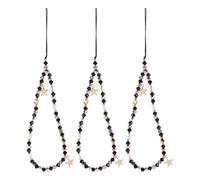 TOKIDNY 3Pcs Black Beaded Phone Wrist Strap with Five-Pointed Star Pendant Crystal Cell Phone Lanyard Anti-Theft Wristlet Charm Chain Travel Compatible