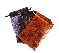 TOKIDNY 50Pcs Halloween Candy Drawstring Bags with Spider Web Organza Gauze Pouches Bundle for Party Favor Treat Storage and Festive