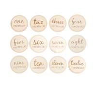 TOKIDNY Cards and Milestone Beige Baby Monthly 12pcs Wooden round Birthday Shower Keepsake Commemorate Growth Infant Newborn Photography Baby's