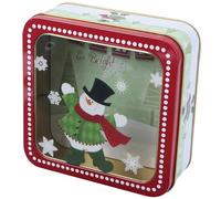 TOKIDNY Christmas Cookie Storage Tin Square Metal Box Featuring Festive Santa Claus Pattern Portable Candy Holder for Seasonal Celebrations