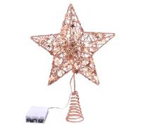 TOKIDNY Christmas Tree Topper Star with Glittered Metal and Lights Rose Gold 20Cm for Xmas Tree Decoration Festive Holiday Home Use without Battery