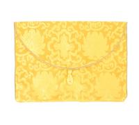 TOKIDNY Embroidered Silk Brocade Document Pouch with Knot Closure, A4 Size Scripture Book Bag in Yellow Floral Pattern, Traditional Chinese Style Storage for Buddhist Texts and