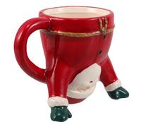 TOKIDNY Festive Hand-Painted Ceramic Santa Claus Mug with Upside-Down Design, Glazed Christmas Coffee Cup for Hot Chocolate and Tea, Holiday Ceramic Drinking Cup for Seasonal Decor