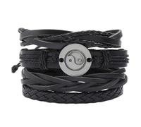 TOKIDNY Hand Woven Leather Bracelet Set Fits Wrist Size Fashion Simple Style 4pcs Adjustable Black Cowhide Wrist Chains with Eight-diagram Design for Birthday for Men and Women