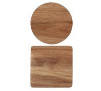 TOKIDNY Heat-Proof Japanese Acacia Wood Coasters Set of 2, Round and Square Creative Cup Mats for Glass, Coffee and Tea Cups, Household Insulation Drink Coasters