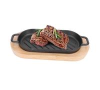 TOKIDNY Japanese-style Cast Iron Steak Grill Plate Rectangular Non-stick Barbecue Tray with Base Even Heat Distribution and Juice Locking for Meat Fish and Teppanyaki Cooking
