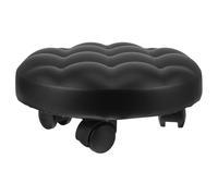 TOKIDNY Lightweight Black Low Rolling Foot Stool with Leather Cushion and 4 Wheels Practical Small Swivel Step Stool for Bathroom Or Bedroom Use