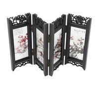 TOKIDNY Mini Chinese Style Folding Screen Decorative Wall Panel Screen Partition for Desktop Home Decor Solid Antique Lacquerware Ornament with Vivid Detail for Living and Office Privacy