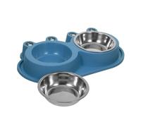 TOKIDNY Nonspill Double Dog Food and Water Bowls with Moat Design Stainless Steel Pet Feeder for Small to Medium Dogs Cats and Puppies Outdoor Anti-ant Feeding with Plastic Base