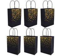 TOKIDNY Paper Bags Party Favour Bags Black 12pcs Large Capacity with Handles Foldable Reusable Simple Design Wrapping for Wedding Decorations and School Events