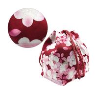 TOKIDNY Portable Cosmetic Bag with Cherry Blossom Pattern Japanese Style Lightweight Fabric Drawstring Pouch and Coin Purse for Storage Coins and Gift Giving, Elegant Red Design