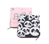 TOKIDNY Sanitary Napkin Storage Bags 2Pcs Waterproof Polyester Cartoon Menstrual Pad Pouches with Zipper for Everyday Storage and Travel, Lovely Panda and Cat Design