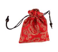 TOKIDNY Silk Drawstring Pouch Sachet Elegant Red Fortune Bag Portable Embroidered Storage Organizer for Buddhist Prayer Beads and Singing Bowls Travel Daily Use