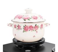 TOKIDNY Thickened 20cm Pink Rose Enamel Soup Pot with Double Handles 2.3l Multi-Functional Stew Pot for Home Cooking and Noodle Preparation