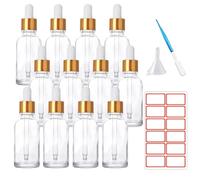 ToKinCen 12 x 30ml Dropper Bottle Transparent Glass Bottles with Glass Pipette Essential Bottles Small Sample Dropper Bottles Refillable with Plastic Funnels and Labels