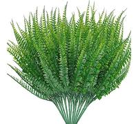 ToKinCen 12Pcs Artificial Fern Outdoor Faux Fern Plants Fake Boston Fern Plants Plastic Greenery Bushes Shrubs Bundles Patio Basket Pot Hanging Garden Planter Indoor Outside Decor